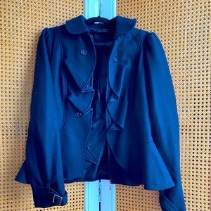 Navy ruffle short peacoat, size L